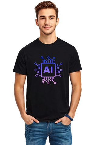 AI Crew Neck Half Sleeve Graphic Cotton T-Shirt (Black)
