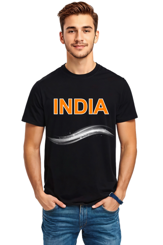 INDIA Crew Neck Half Sleeve Graphic Cotton T-Shirt (Black)
