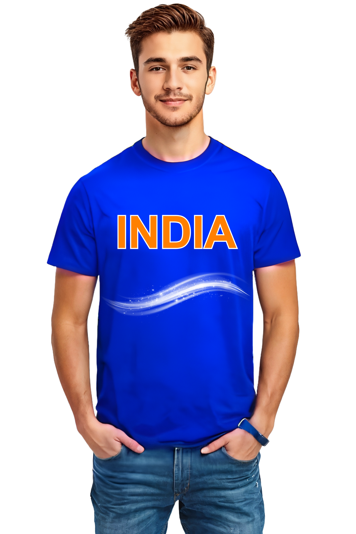 INDIA Crew Neck Half Sleeve Graphic Cotton T-Shirt (Blue)