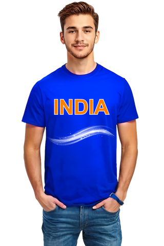 INDIA Crew Neck Half Sleeve Graphic Cotton T-Shirt (Blue)