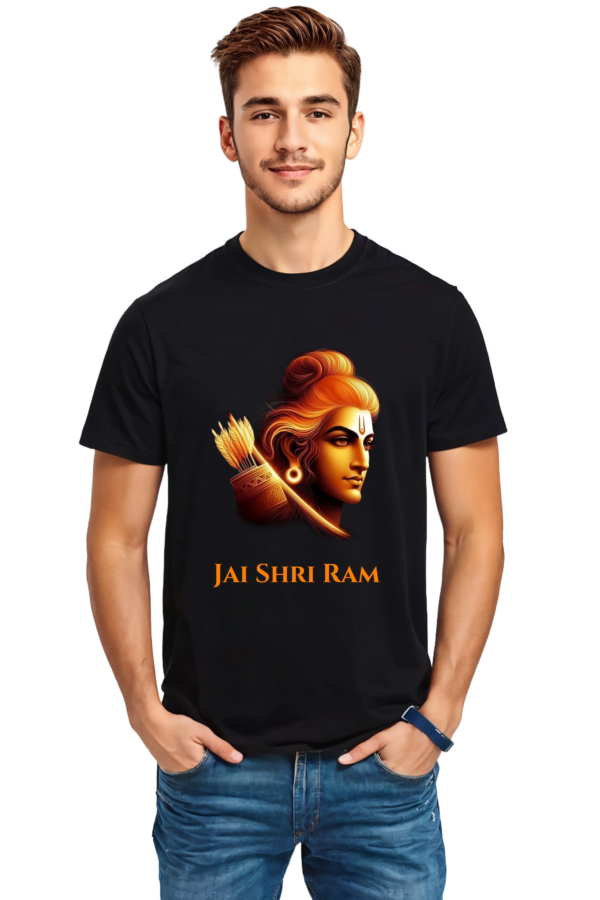 Jai Shri Ram English Text Graphic Crew Neck Half Sleeve Cotton T-shirt