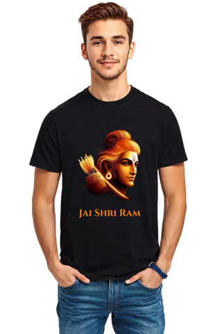 Jai Shri Ram English Text Graphic Crew Neck Half Sleeve Cotton T-shirt