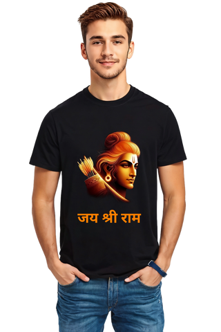 Jai Shri Ram Sanskrit Text Graphic Crew Neck Half Sleeve Cotton T-shirt