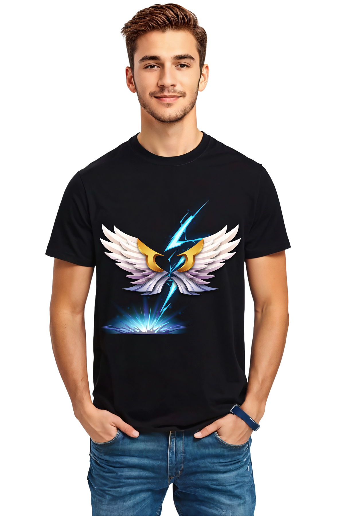 Lightning Wings Burst Crew Neck Half Sleeve Graphic cotton T-Shirt