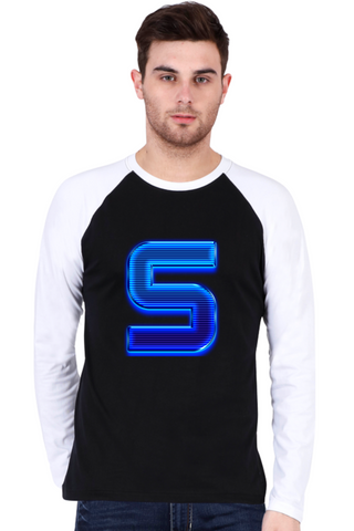 Striking Blue Stripe Crew Neck Raglan Full Sleeve Graphic Cotton T-Shirt (Black)