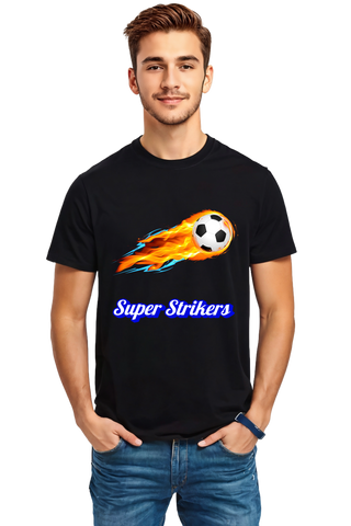 Super Strikers Crew Neck Half Sleeve Graphic Cotton T-Shirt(Black)