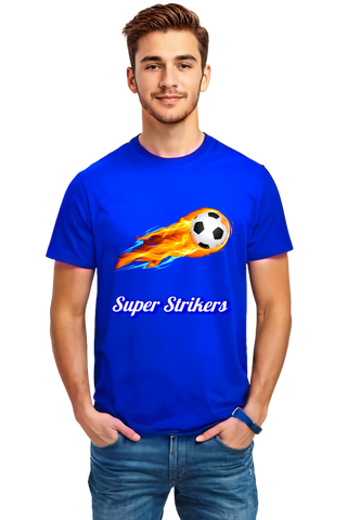 Super Strikers Crew Neck Half Sleeve Graphic Cotton T-Shirt(Blue)