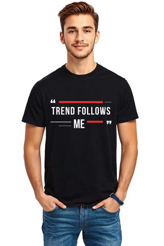 Trend Follows Me Graphic Crew Neck Half Sleeve Cotton T-shirt (Black)