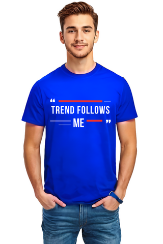 Trend Follows Me Graphic Crew Neck Half Sleeve Cotton T-shirt (Blue)