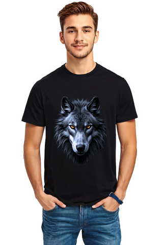 Wearwolf Crew Neck Half Sleeve Graphic Cotton T-Shirt (Black)