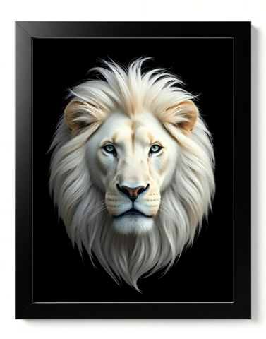 Majestic White Lion – 12 x 15 Inch Framed Fine Art Print | 4K UHD Print on 300 GSM Artboard | Matte Lamination Finish | Premium Wall Art