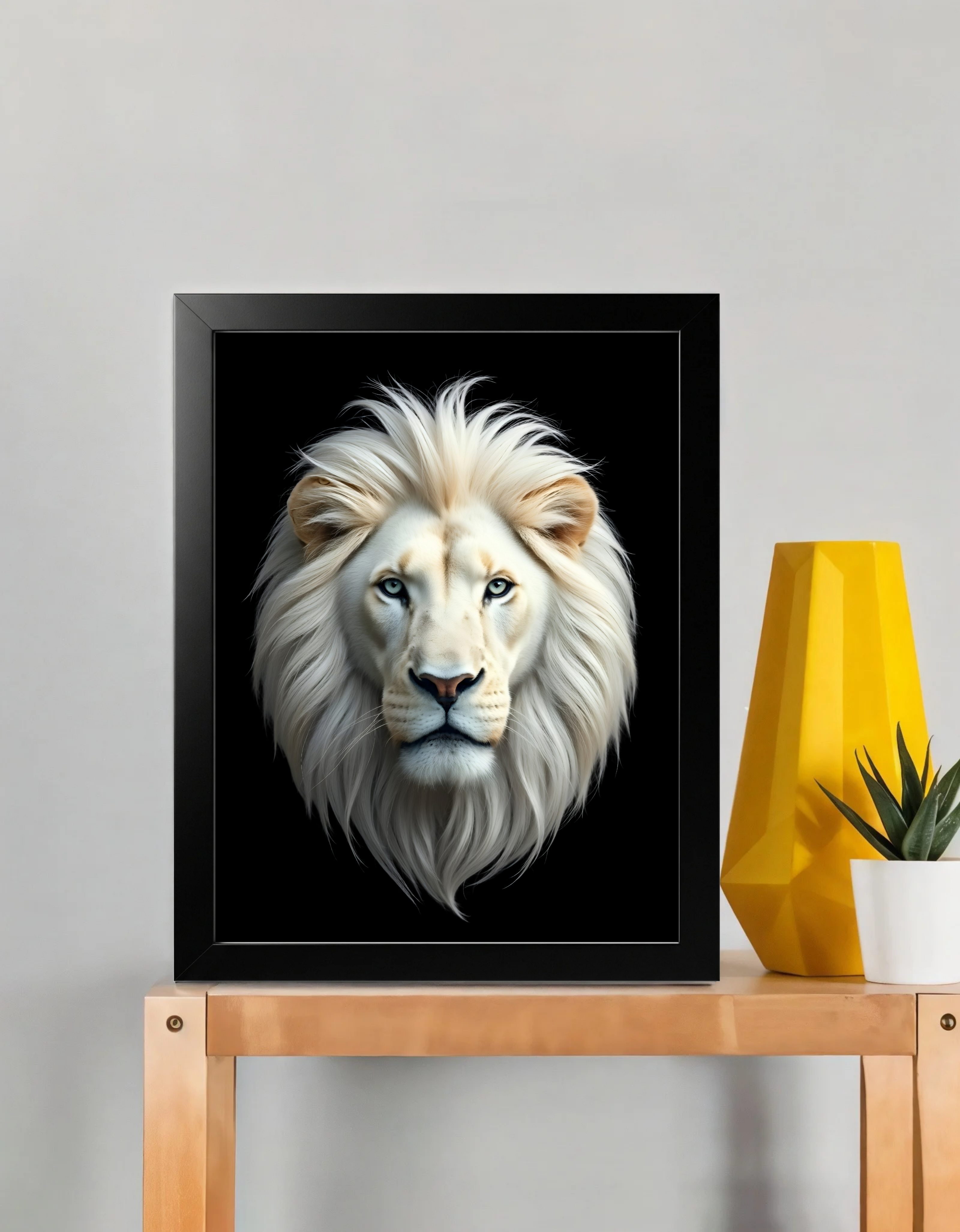 Majestic White Lion – 12 x 15 Inch Framed Fine Art Print | 4K UHD Print on 300 GSM Artboard | Matte Lamination Finish | Premium Wall Art